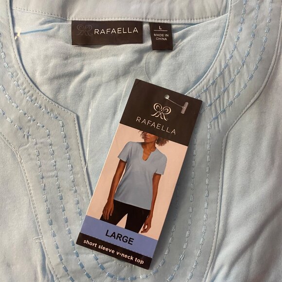 Rafaella Womens‎ Light Blue V-Neck Short Sleeve Top LG NWT - Picture 10 of 10